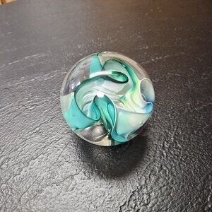 VTG Signed S. Kitras Art Glass Paperweight – 4" Swirled Glass Eclectic Handmade